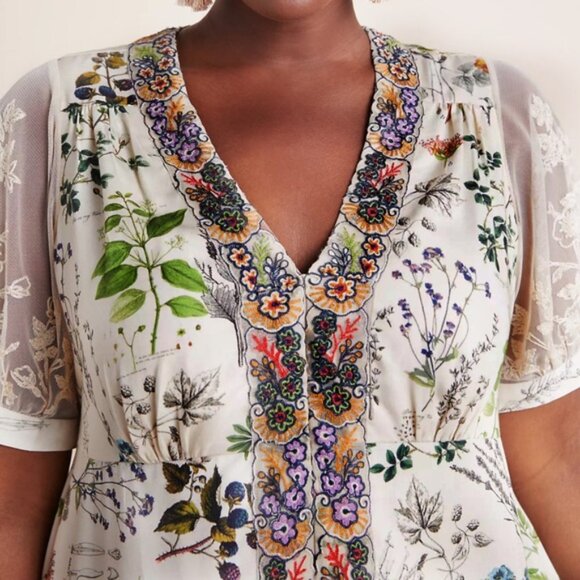 Anthropologie Women’s XS Donna Floral Embroidered Cream Midi Dress Cottagecore - Picture 3 of 12